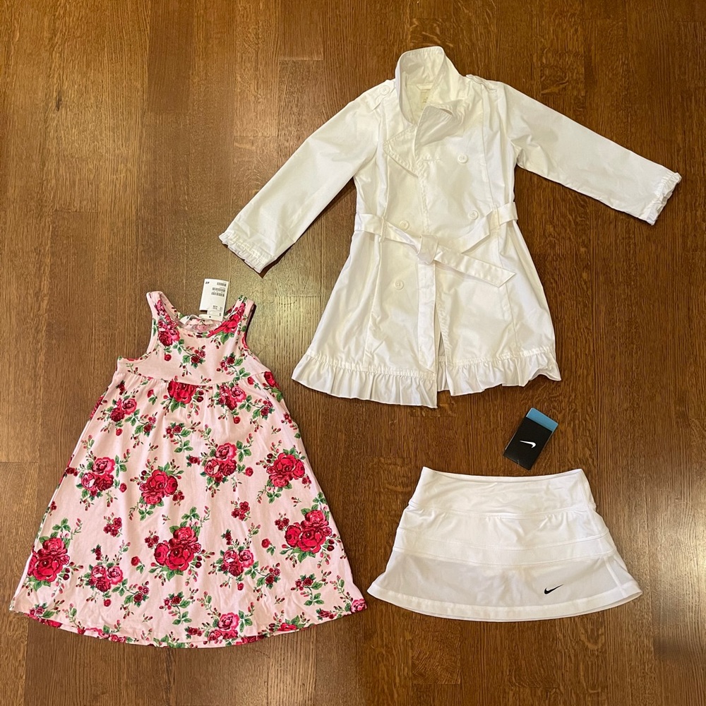 NWT Sz 4 white trench coat dress Nike tennis skirt